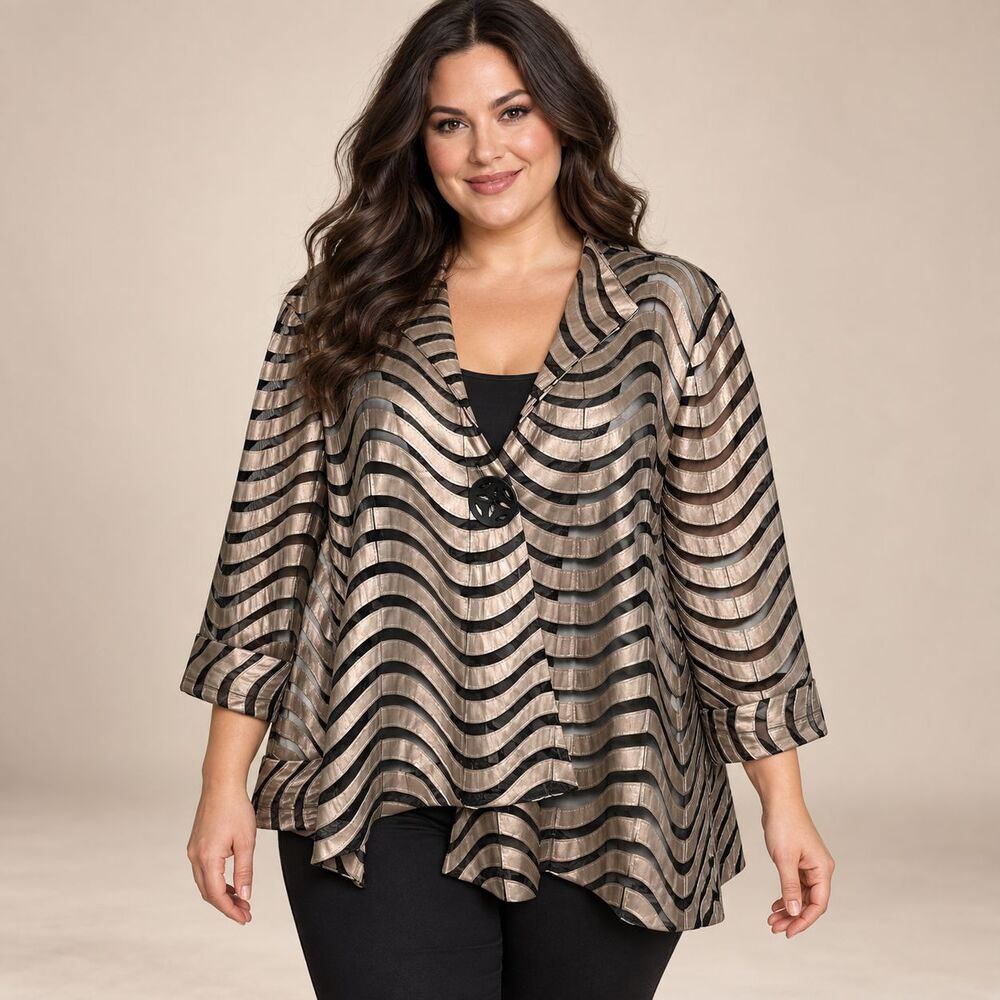 IC by Connie K Jacket 2X Metallic Mesh Lagenlook Art to Wear Asymmetric USA